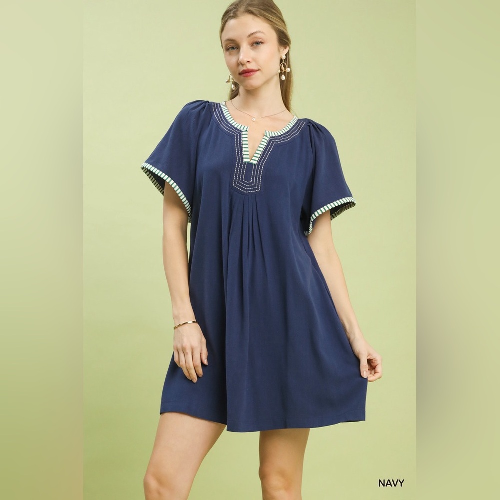 Umgee Linen Trim Tunic Dress🆕